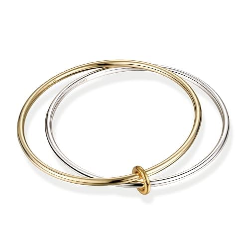 NOKMIT 2PCS 14K Gold Silver Tone Stackable Bangle Bracelets for Women, High Polished Thin Plain Stainless Steel Bangle with Detachable Connector Ring, Non-Tarnish Mixed Metal Jewelry - Image 1