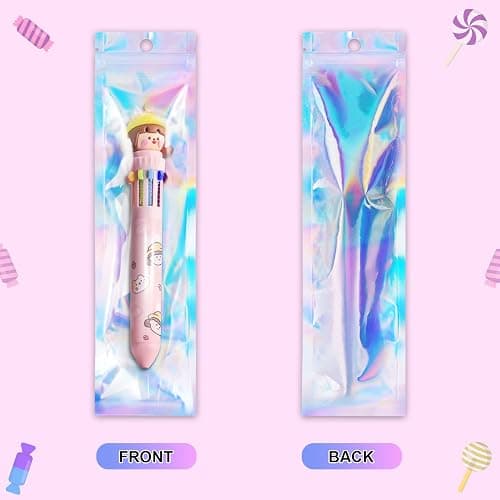 ANZNKU 100 PACK 2.7" x 9" Pen Bags Holographic Bags, Pen Packaging Bags Resealable Smell Proof Bags for Party Favor Food Storage, Cosmetics, Jewelry Packaging Candy Lipgloss Packaging thumbnail 6
