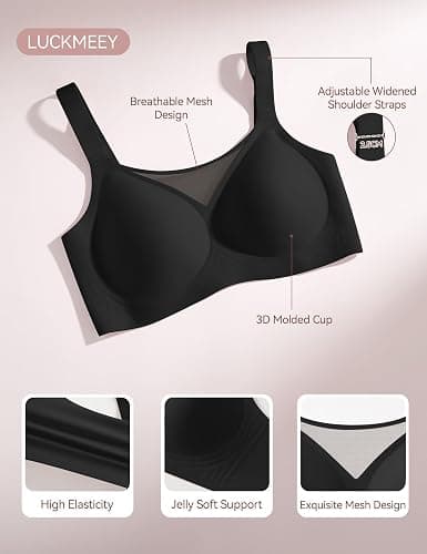 LUCKMEEY Jelly Bras for Women No Underwire Wireless Bras Removable Wide Straps (U/Cross) Push Up Mesh Seamless T-Shirt Bra thumbnail 5