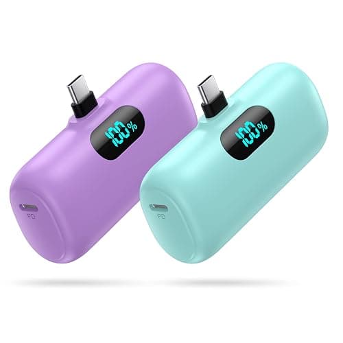 [2-Pack] Mini Portable Charger 5000mAh Power Bank,3A PD USB C Cell Phone Portable Power, LCD Display Battery Pack Compatible with iPhone 17/17 Air/16/16 pro/15/15 pro Max/Android/Samsung/Moto/LG etc - Image 1
