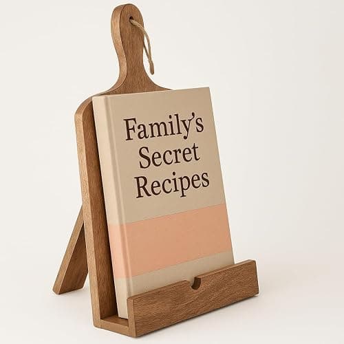 Wedding Gifts Solid Wood Cookbook Stand for Kitchen Counter Recipie Book Holder for Cooking, Chopping Board Style Foldable and Holder for Tablets and Cookbooks (Brown) Cooking Gifts - Image 1