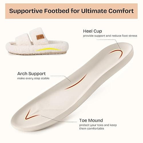 EverFoams Womens Fuzzy Open-toe Slippers Soft Comfy Memory Foam Indoor House Shoes thumbnail 4