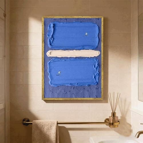 Framed Canvas Wall Art Blue Tennis Court Abstract Oil Painting Poster Art Print Modern Aesthetic Paintings Pictures Prints Trendy Wall Decor for Living Room Bedroom Office Apartment (Framed,12W X16L) thumbnail 5