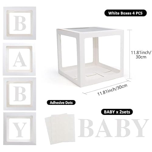 Voircoloria Baby Boxes with Letters, 4 Transparent Balloon for Gender Reveal Birthday Wedding Baby Shower Decorations (White) thumbnail 3