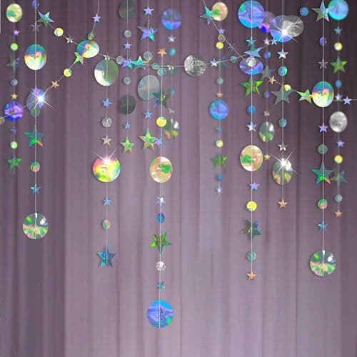 Cheerland Iridescent Party Decorations Holographic Star Garland Hanging Stars Moon Streamer Galaxy Birthday Decoration Ramadan Eid Banner Baby Shower Backdrop Space Alien Celestial Party Decor thumbnail 4