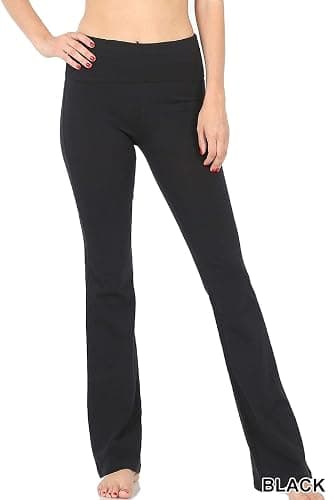 Zenana Women Fold Over Waist Cotton Stretch Flare Leg Boot Cut Yoga Pants Leggings thumbnail 2