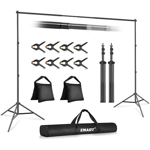 EMART Backdrop Stand 10x7ft(WxH) Photo Studio Adjustable Background Stand Support kit with 2 Crossbars, 8 Clamps, 2 Sandbags and Carry Bag for Parties, Events Decoration, Wedding, Photography - Image 1
