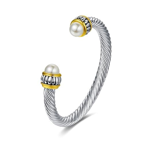UNY JEWEL Jewelry Chinese Dragon Scale Ball, Dragon Cuff Bangle, Spring Open Two Tone Twisted Cable Vintage Cuff Bangle - Image 1