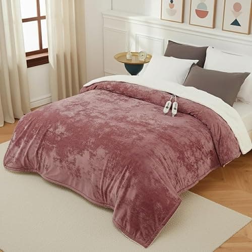 GarveeHome Queen Size Electric Blanket with Dual Controls, Pink Soft Heated Blanket, Velvet Cozy Fast Heating Blankets, 4 Heat Settings & 10H Auto Off, Over-Heat Protection, ETL Certified, 84" x 90" - Image 1