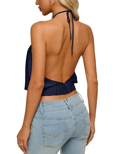 REORIA Women's Halter Backless Crop Top Sexy Sleeveless Summer Going Out Outfits 2026 Trendy thumbnail 6