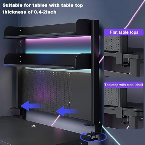 OXBZKMY Clamp on Desk Shelf with Pegboard, Black Desktop Organization Bookshelf Storage Shelves for Home Office Dorm Gaming Desk, Space Saving Tabletop Display Rack (Black, 39.5(W) x37.5in(H)) thumbnail 5