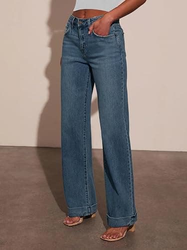 KUNMI Jeans for Women Wide Leg Baggy High Waist Boyfriends Straight Leg Stretchy Denim Pants Trendy Fall 2025 thumbnail 3