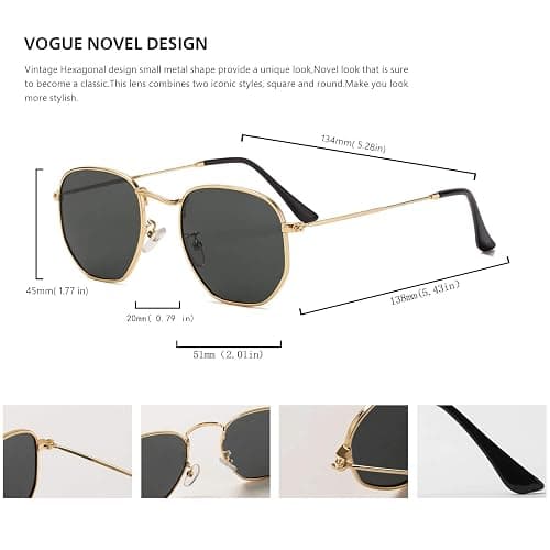 Hipster Hexagonal Polarized Sunglasses Men Women Geometric Square Small Vintage Metal Frame Retro Shade Glasses thumbnail 3