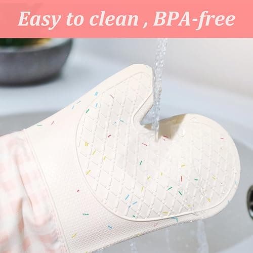 Wanheart Heat Resistant Silicone Oven Mitts, Pink Cooking Gloves, 2 Pack | Heat Resistant, Non Slip Grip, Cute Pink Design, Easy Clean, Cotton Lined thumbnail 6