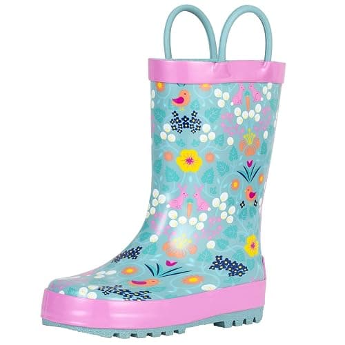 landchief Toddler Rain Boots, Kids Rain Boots Waterproof Rubber Boots for Girls and Boys with Fun Patterns and Easy-On Handles - 3 Big Kid - Pink Rabbits - Image 1