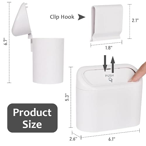 Accmor Car Trash Can with Lid, Vehicle Dustbin Garbage Organizer Holder with One Roll Bag, Mini Leakproof Storage Bin for Auto, SUV, Office (White) thumbnail 2