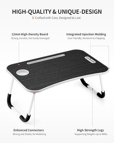 FISYOD Foldable Laptop Table, Portable Lap Desk Bed Table Tray, Laptop Stand with Cup Holder & Tablet Slot & Lifting Handle for Working Writing Drawing & Eating (Black) thumbnail 6
