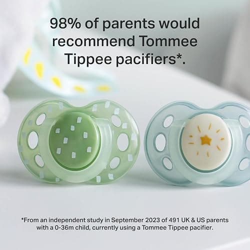 Tommee Tippee Night Time Pacifier, 18-36 Months, Symmetrical Silicone Baglet, BPA-Free Binkies, Glow in The Dark Technology, White Rainbow, Pack of 6 thumbnail 5