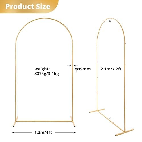 7.2 ft Gold Metal Balloon Arch Stand, Arch Backdrop Stand with Stable Base – Easy-to-Install Wedding, Birthday, Baby Shower & Garden Party Decoration thumbnail 2