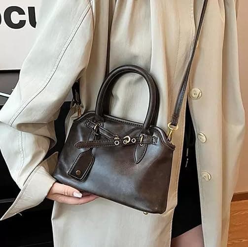 Base'ic Women’s Vintage Style Vegan Leather Crossbody Bag – Multi-Compartment Tote with Adjustable Strap & Belt Detail thumbnail 6