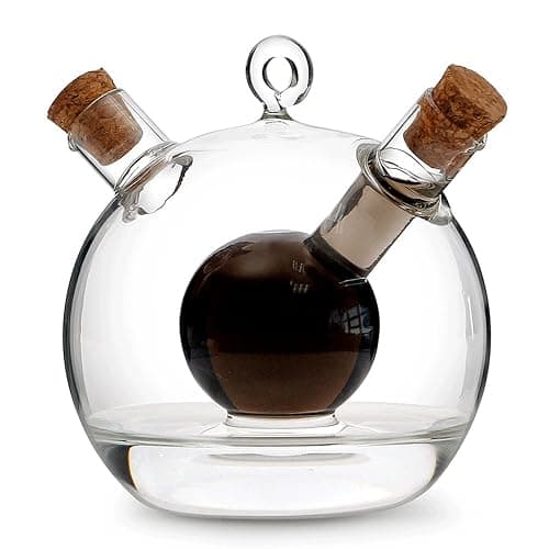WINIAER 2 in 1 Oil and Vinegar Dispenser Cruet Bottle, Kitchen Supplies Glass Olive Oil and Balsamic Vinegar Cruet Bottle with Cork Stoppers, Hand-blown Glass Jar (Ball Shape) - Image 1