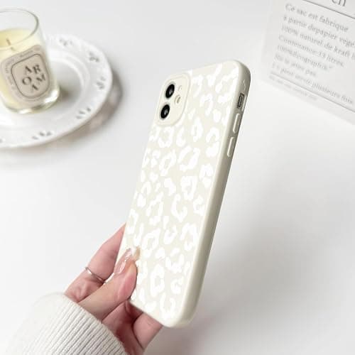NITITOP Compatible with iPhone 12 Case Aesthetic Cute Leopard Print Pattern for Women Girls Men Trendy Slim Fit TPU Bumper Silicone Shockproof Full Camera Protection Cover - White thumbnail 6
