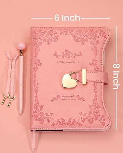 Hoci Poci Diary with Lock and Keys for Girls Gift Ideas, 360 Gold Edged Pages Journal for Women, B6 Refillable Notebook for Writing with Pen and Bookmark (Garden Pink) thumbnail 3