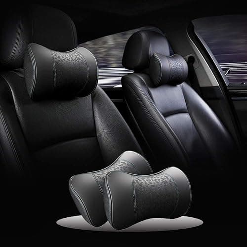 HAOTULE Car Leather Neck Pillows, Neck Rest Cushions,100% Memory Foam Cervical Support, Comfortable Travel car Seats and Home Office Soft Pillows, Black a Set (2 pcs) thumbnail 3