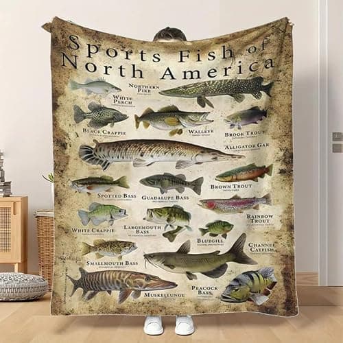 Fishing Blanket, Fishing Enthusiast's Blanket Gift, Sports Fish of North America Funny Blanket Fish Knowledge Blanket,Unique Fisherman Gifts,Bass Fishing Gift for Boys Dad Grandpa (51in x 59in) thumbnail 3