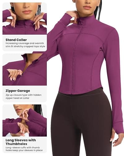 QUEENIEKE Workout Running Jackets for Women Zip Up Athletic Yoga Cropped Tops with Thumb Holes thumbnail 4