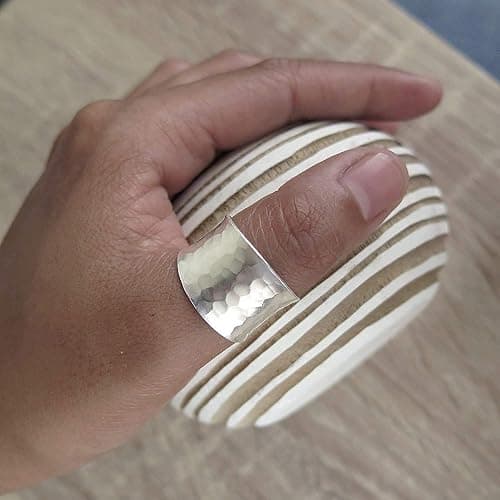 Hammered Sterling Silver Handmade Wide Band Ring, Classic Shiny Finish Wrap Band, Adjustable to Sizes 6-12, Can fit Also as Thumb ring, Gift for Her thumbnail 7