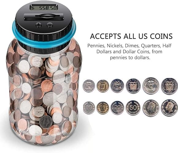 Large Piggy Banks for Adults, Digital Counting Money Jar, 1.8L Capacity Coin Counter Machine with LCD Counter, Change Jars for Saving for Boys, Designed for All US Coins (Blue) thumbnail 6