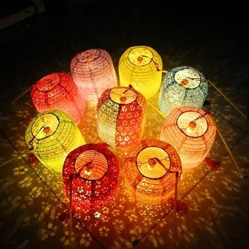 Metany 10PCS Paper Lanterns Variety Color Vibrant Paper Lanterns 6inches with LED Lights, Winter Melon Shape, Not Water Resistant - Image 1