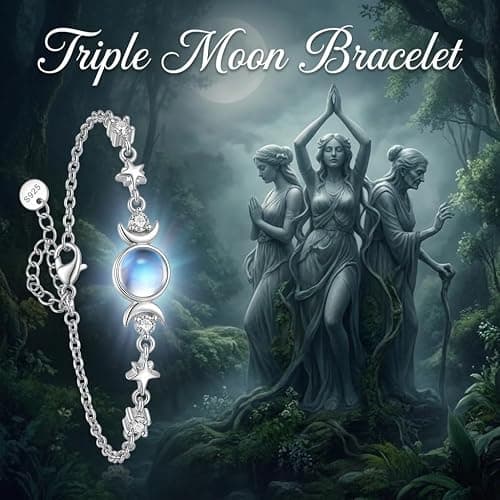 AXOMY Moonstone Bracelet 925 Sterling Silver Triple Moon Bracelets Moon Star Jewelry Gift for Women thumbnail 6