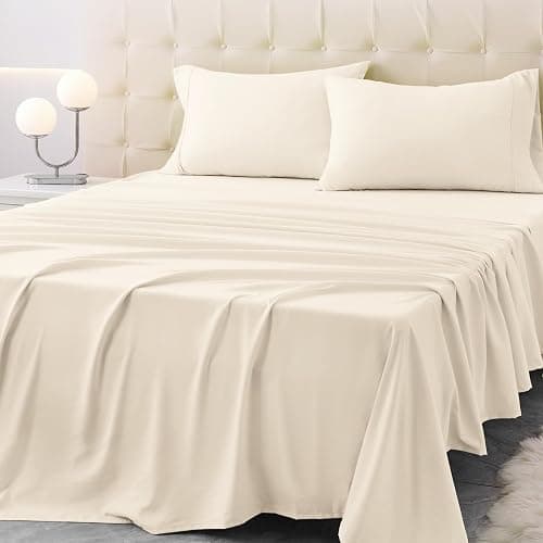 Homilay Full Size Bed Sheet Set - 4 Piece Soft Microfiber Sheets with Deep Pockets, Cooling Technology, and Wrinkle-Free Pillowcase. Hotel-Quality, Durable Bedding, Cream - Image 1