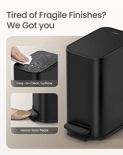 Cesun Small Bathroom Trash Can with Lid Soft Close, Step Pedal, 5 Liter / 1.3 Gallon Stainless Steel Garbage Can with Removable Inner Bucket, Waste Basket for Bathroom, Bedroom (Matte Black) thumbnail 4
