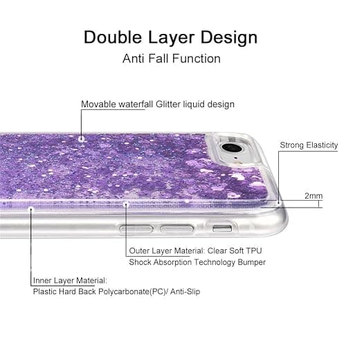 WORLDMOM Compatible with iPhone SE 2022 Case,for iPhone SE 2020 Case,Bling Moving Liquid Floating Sparkle Colorful Glitter Waterfall Clear TPU Protective Case for iPhone 7/8/ se2/ Se3, Purple - Purple 2 thumbnail 4