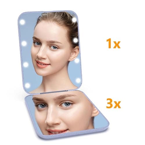 Kintion Wheat Straw Pocket Mirror, 1X/3X Magnification Travel Mirror for Purse, Folding Handheld Mirror, Small Lighted Compact Mirror for Gift, Purple thumbnail 7