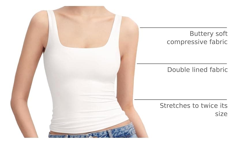 PUMIEY Women's Square Neck Tank Top Sleeveless Double Lined Basic Tops Sharp Collection thumbnail 4