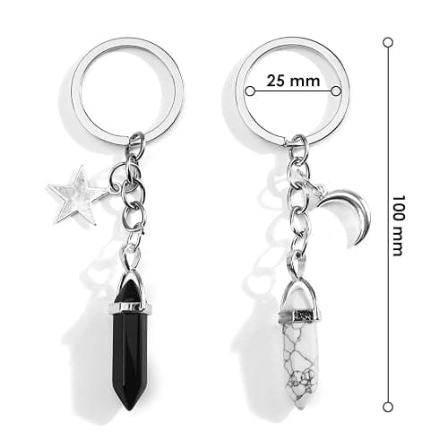 Tranbath Crystal Stone Keychain with Sun and Moon Pendant, 2-Pack Healing Crystals Keyring Charms, Lucky Charm Crystal Keyring, Bag Charms for Women's Handbags, Good Luck Keychain thumbnail 4