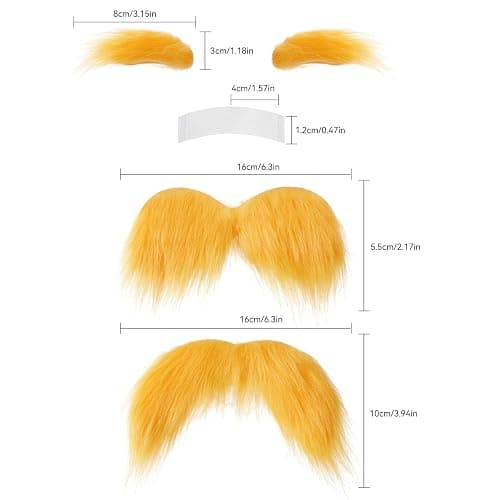 woxafo 2 PCS Yellow Mustache and Eyebrows with Spare Tape, 2 Novelty Realistic Yellow Fake Mustache Beard and Eyebrows for Adults, Halloween Cosplay Costume Party Favors thumbnail 2