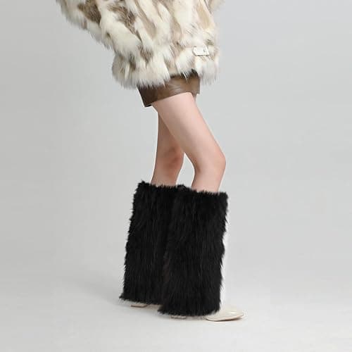 PHOGARY Faux Fur Fuzzy Leg Warmers Furry Boot Covers for Women Girls, Furry Boot Cuffs Fuzzy Shoes Cover Socks for Costumes thumbnail 3