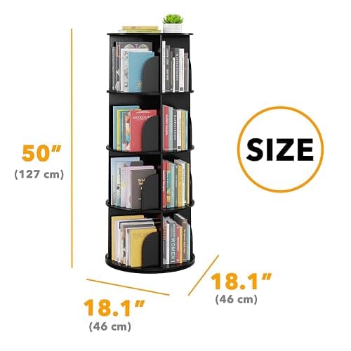 SpaceAid 4 Tier Rotating Bookshelf Tower, Spinning Bookcase Lazy Susan, Revolving 360 Book Shelf Storage Round Carousel, Vertical Rotate Turning Spiral Corner Organizer, Black thumbnail 2