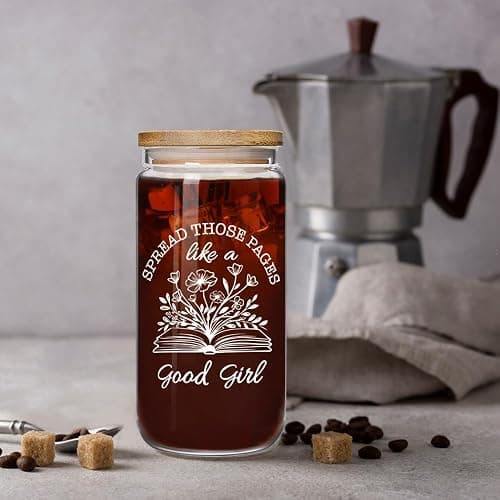 Enanaimg Funny Spicy Book Lovers 16oz Glass Cup Gift for Women - Spread Those Pages Like a Good Girl, Booktok Merch Gift for Readers Dark Romance BookTok Lover Cup for Her With Lids and Straw thumbnail 5