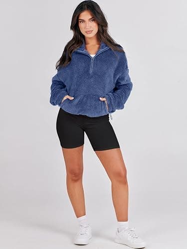 ANRABESS Sweatshirt for Women Zip Up Hoodies Cropped Pullover Fleece Hooded Sherpa Sweaters Tops 2025 Fall Winter Clothes thumbnail 7
