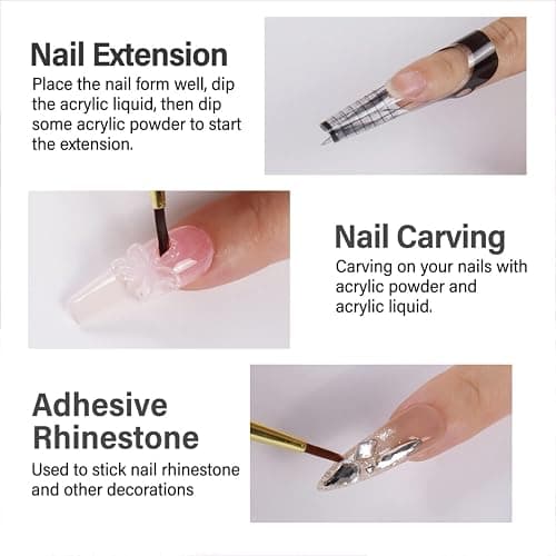 Acrylic Liquid Monomer and Powder Set - Professional Nail Kit Set with 5 Sizes Brush, 4 Color Acrylic Nail Kit for Extension, Carving, Manicure, French Tips Art thumbnail 6