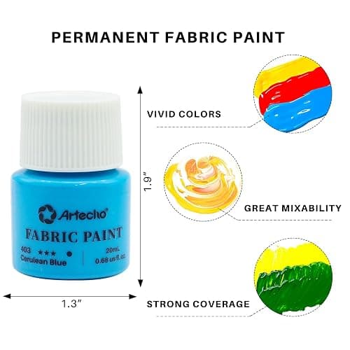 Artecho Fabric Paint Set - 8 Colors (20ml / 0.7 oz Each) Permanent Clothing Paint for DIY T-Shirts, Tote Bags & Canvas, Washable & Flexible Textile Paint thumbnail 2