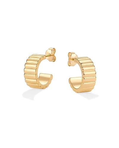 PAVOI 14K Gold Plated Ribbed Hoop Earrings for Women - Chunky Ridge Statement Earrings - Boho Puffy Croissant Huggie Hoops Trendy Gold Jewelry thumbnail 3