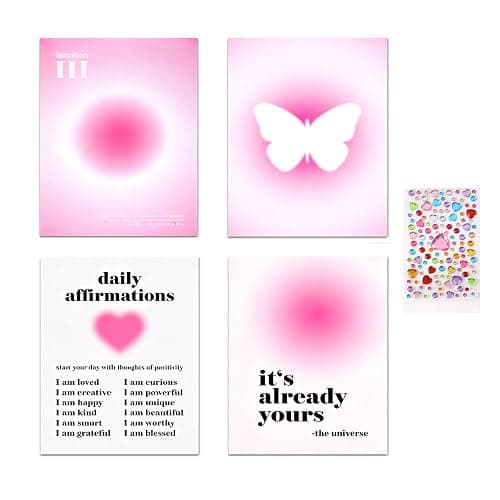 GZRXIOUS 4er Set Poster Aesthetic Aura Bilder, Rosa, A4 30×21cm Ölcanvas Aesthetic Bilder für Schlafzimmer, Jugendzimmer Deko Mädchen & Clean Girl Room Decor, Deko ohne Rahmen - Image 1