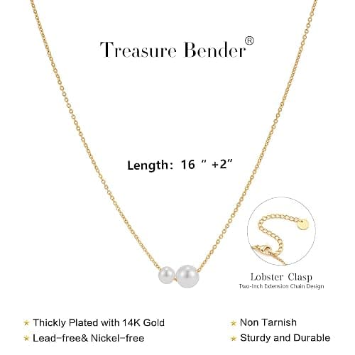 Treasure Bender Gold Pearl Necklaces for Women Trendy 14k Gold Plated Dainty Necklace Simple Pearl Drop Single Charm Pendant Necklace Women's Jewelry Best Friend Birthday Gifts Gold Jewelry for Women thumbnail 3